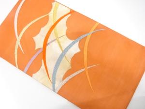 未使用品　紗　逆雲取りに芝草模様織り出し　名古屋帯